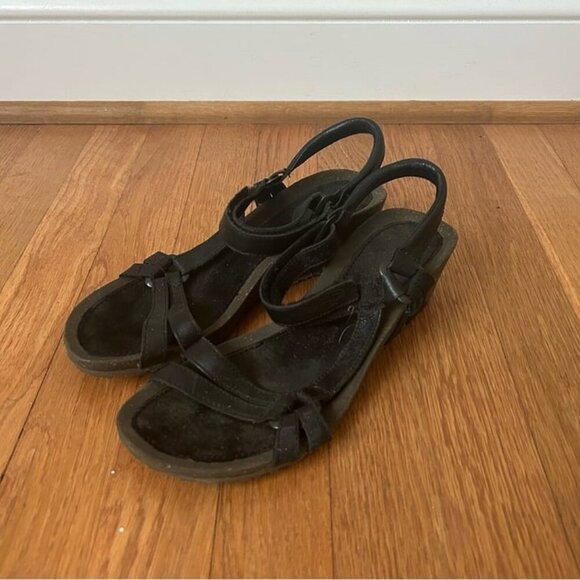 Teva Women’s Ventura Cork Black Brown Ankle Strap Wedge Leather Sandals Size 8 - Picture 1 of 6